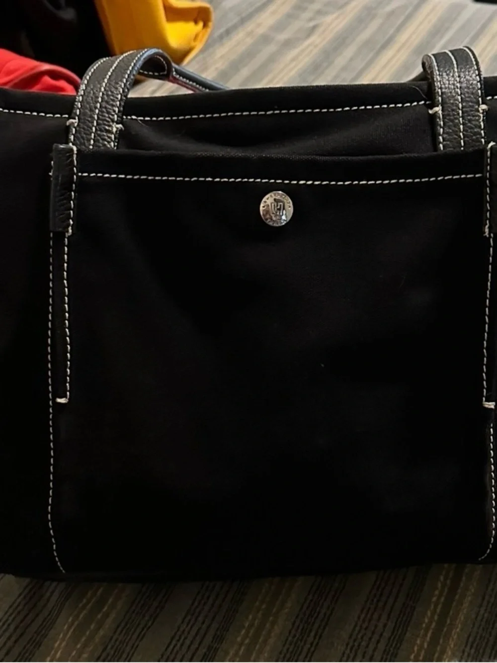 Classic Black Laptop Tote with Contrast Stitching